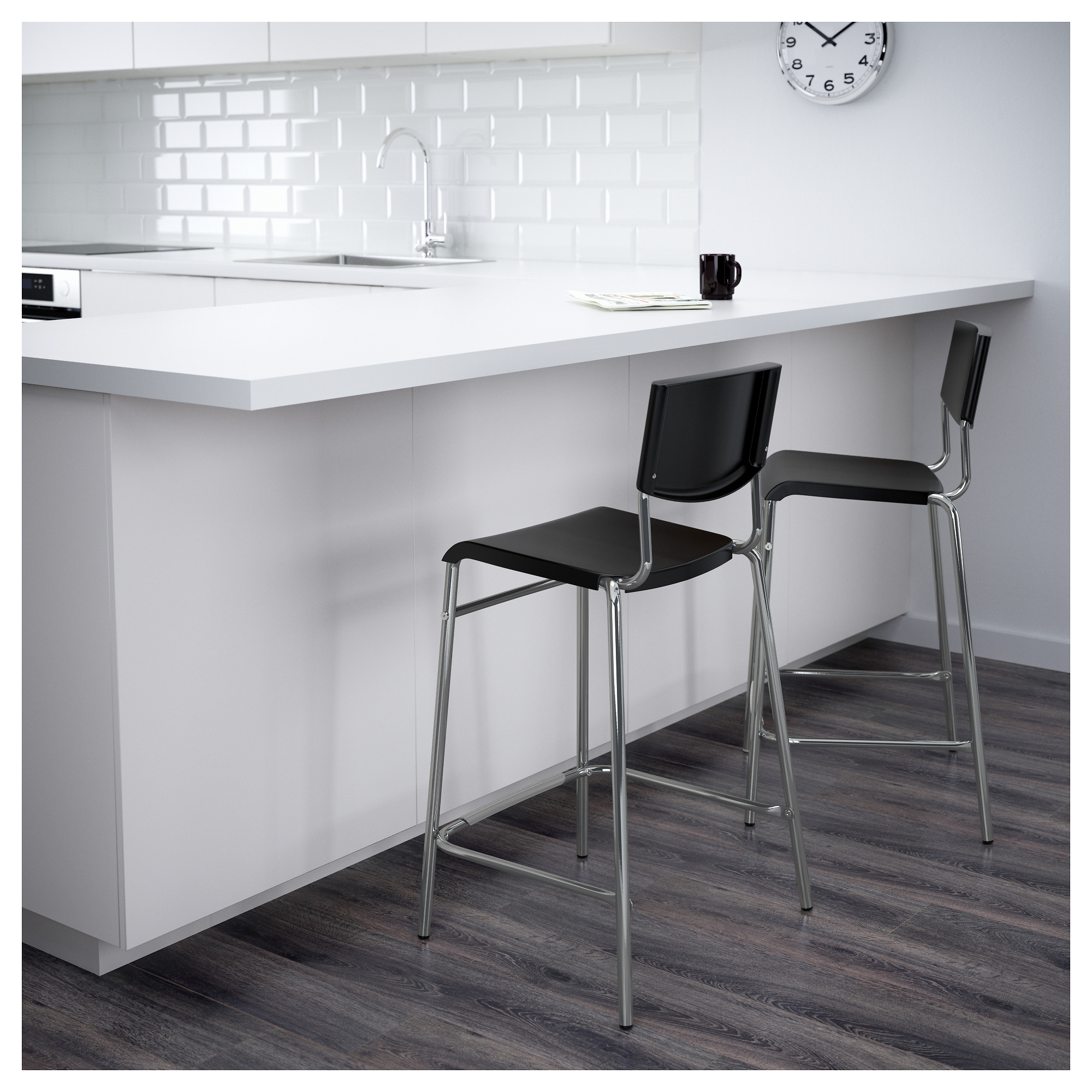 stig  bar stool with backrest blacksilvercolour  ikea