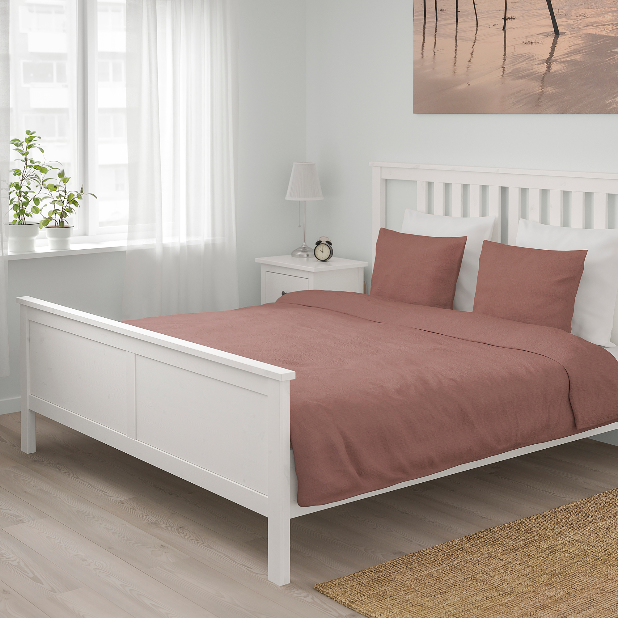 PUDERVIVA quilt cover and 2 pillowcases, dark pink, 200x200/50x80 cm