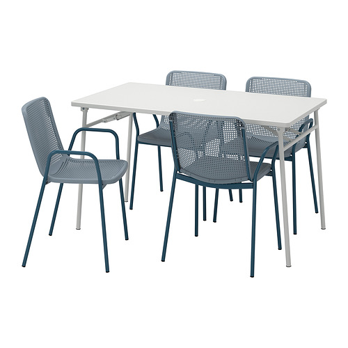 TORPARÖ table+4 chairs w armrests, outdoor, white/light greyblue