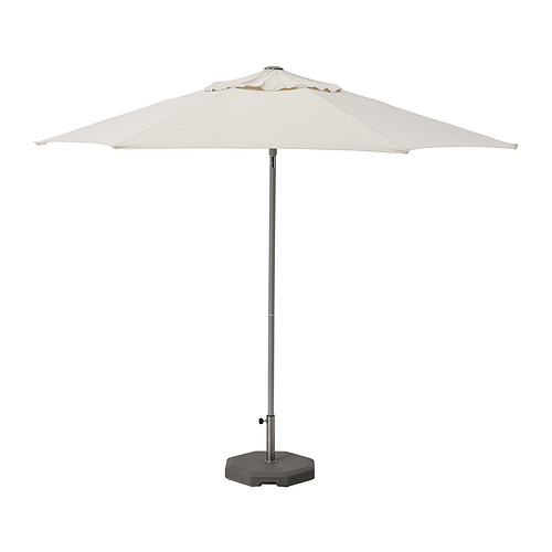 JOGGESÖ parasol with base, 239x Ø300 cm, light grey-beige/Huvön grey