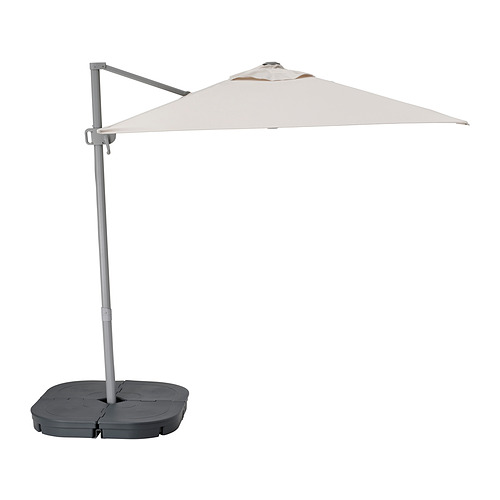 SVALÖN parasol, hanging with base, light grey-beige/Svartö dark grey