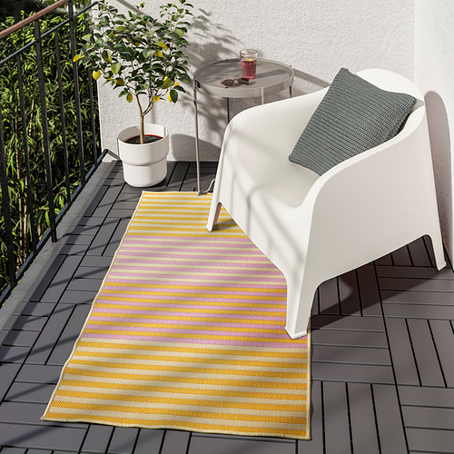 KORSNING rug flatwoven, in/outdoor, yellow/pink/striped, 80x150 cm