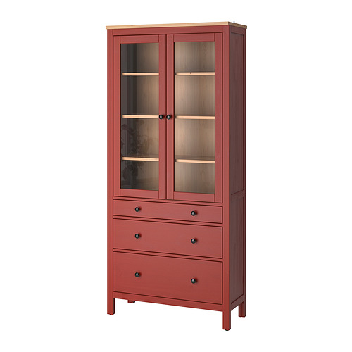 HEMNES glass-door cabinet with 3 drawers