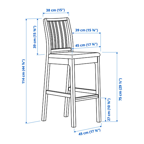 EKEDALEN bar stool with backrest