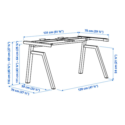 TROTTEN underframe sit/stand f table tp, el