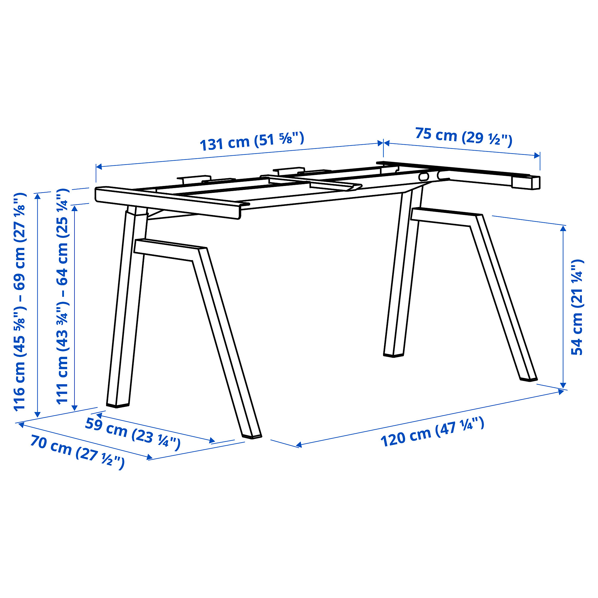 TROTTEN underframe sit/stand f table tp, el