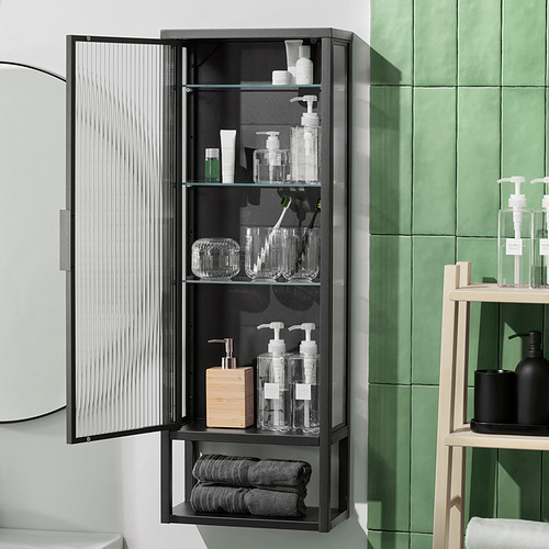 MOSSJÖN wall cabinet w shelves/glass door