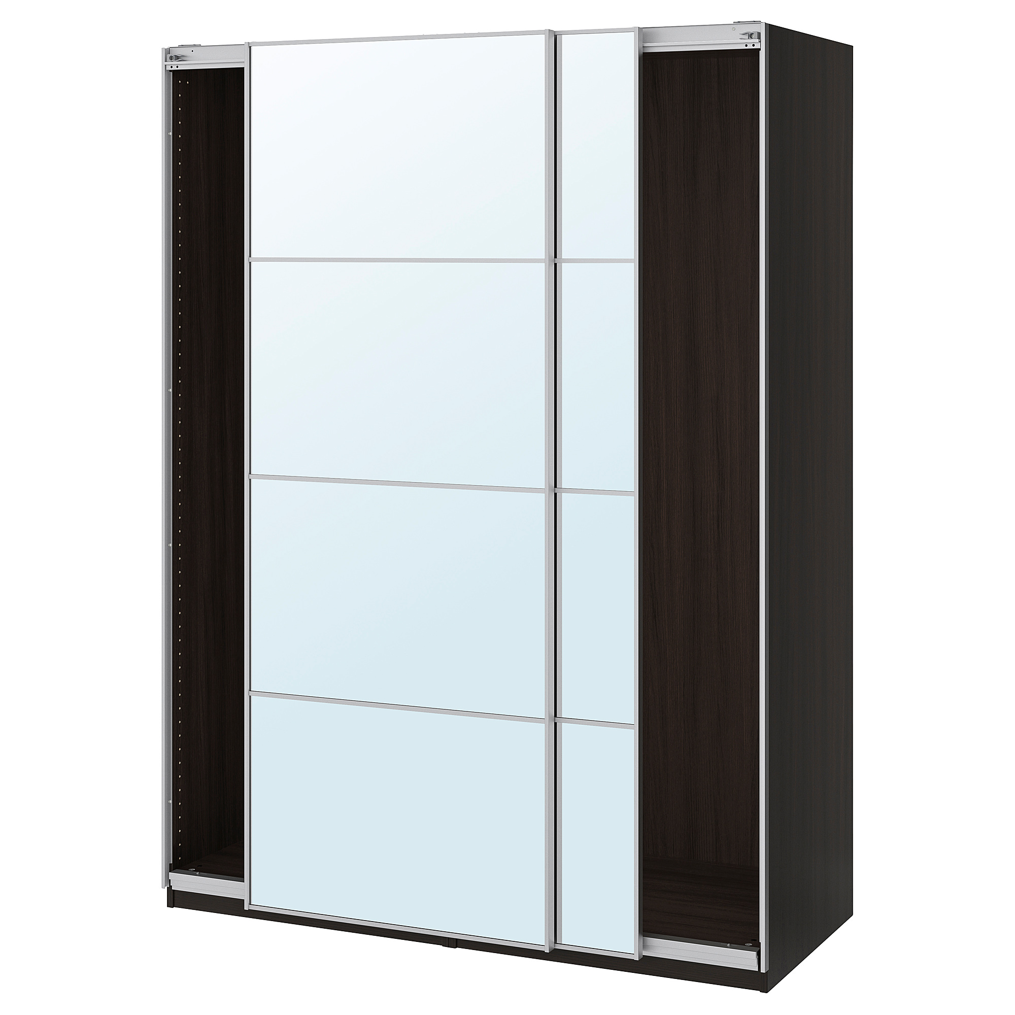 PAX wardrobe with sliding doors, blackbrown/Auli mirror glass IKEA