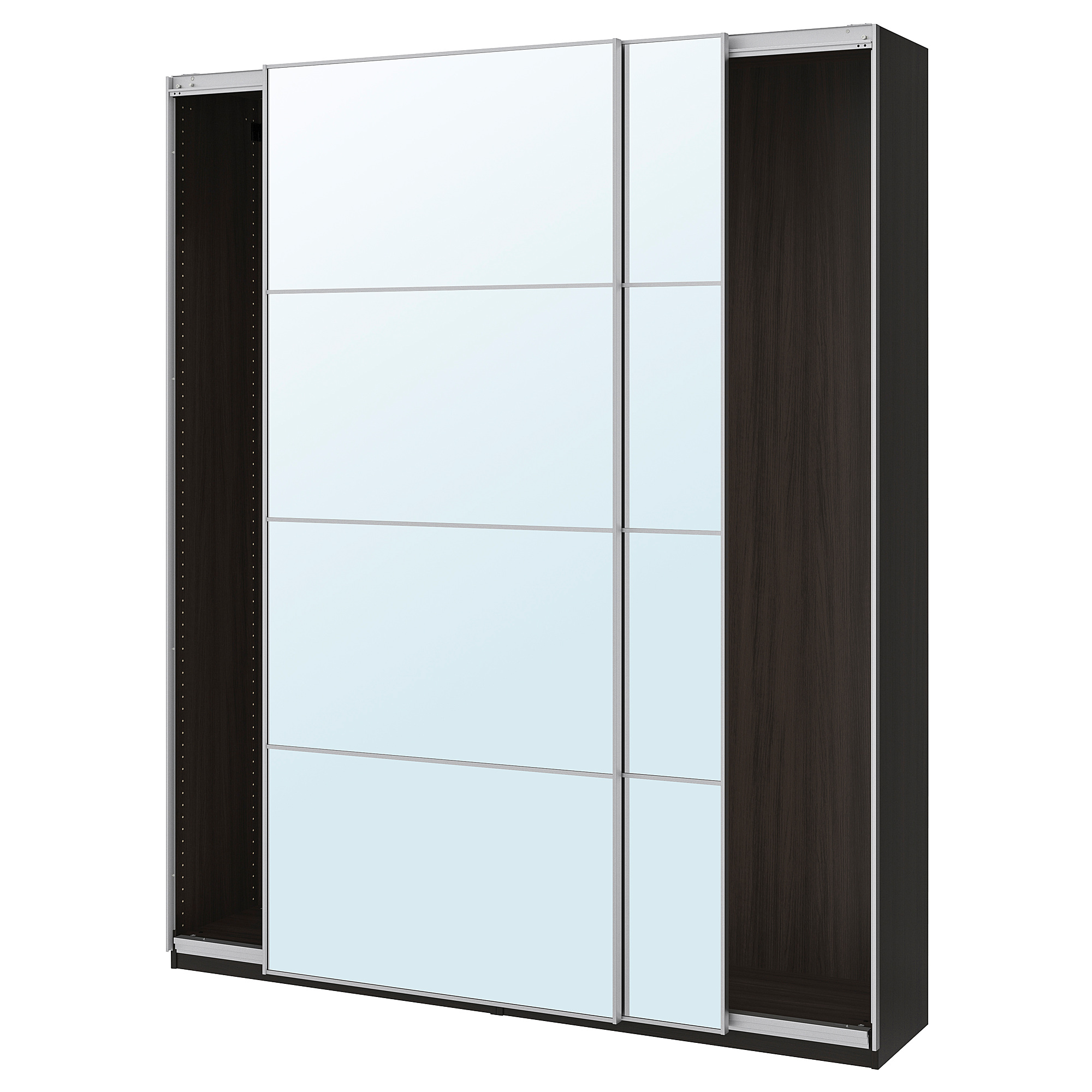 Pax Wardrobe With Sliding Doors Black Brown Auli Mirror Glass