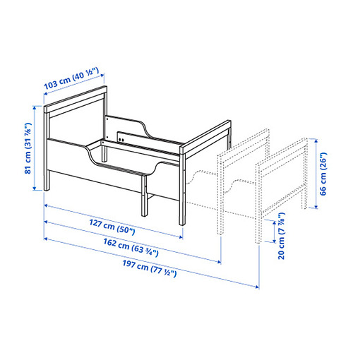 SUNDVIK ext bed frame with slatted bed base