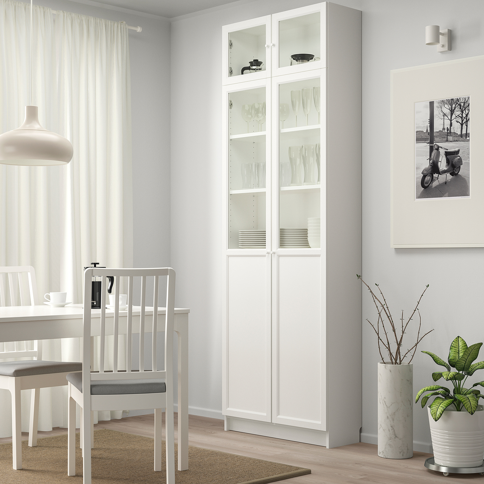 BILLY/OXBERG bookcase w hght ext ut/pnl/glss drs