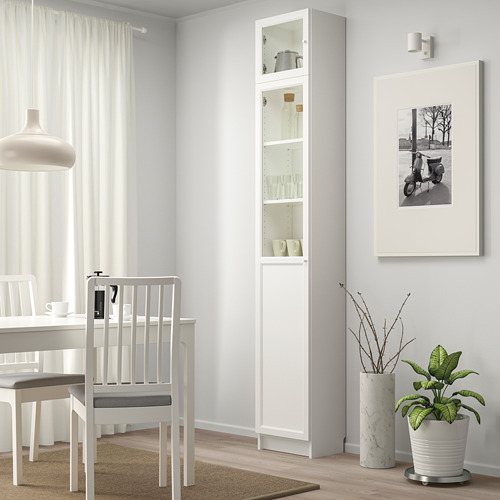 OXBERG/BILLY bookcase w hght ext ut/pnl/glss drs