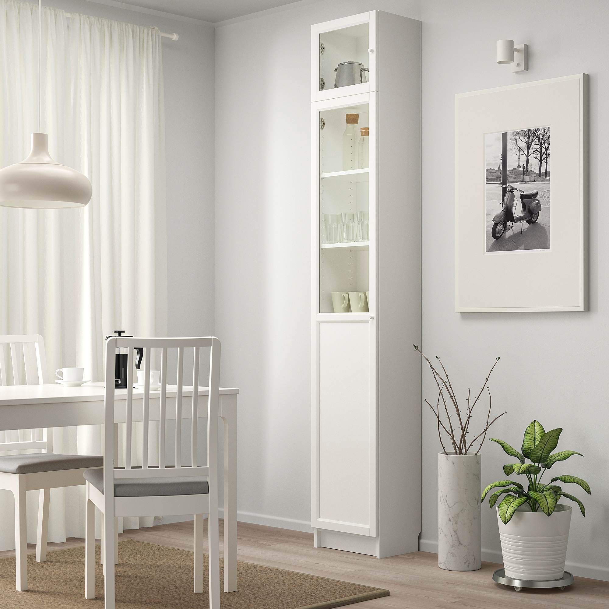 BILLY/OXBERG bookcase w hght ext ut/pnl/glss drs
