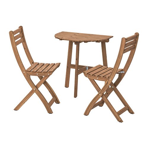 ASKHOLMEN table f wall+2 fold chairs, outdoor