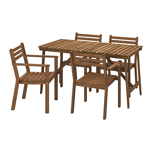 ASKHOLMEN table+4 chairs w armrests, outdoor