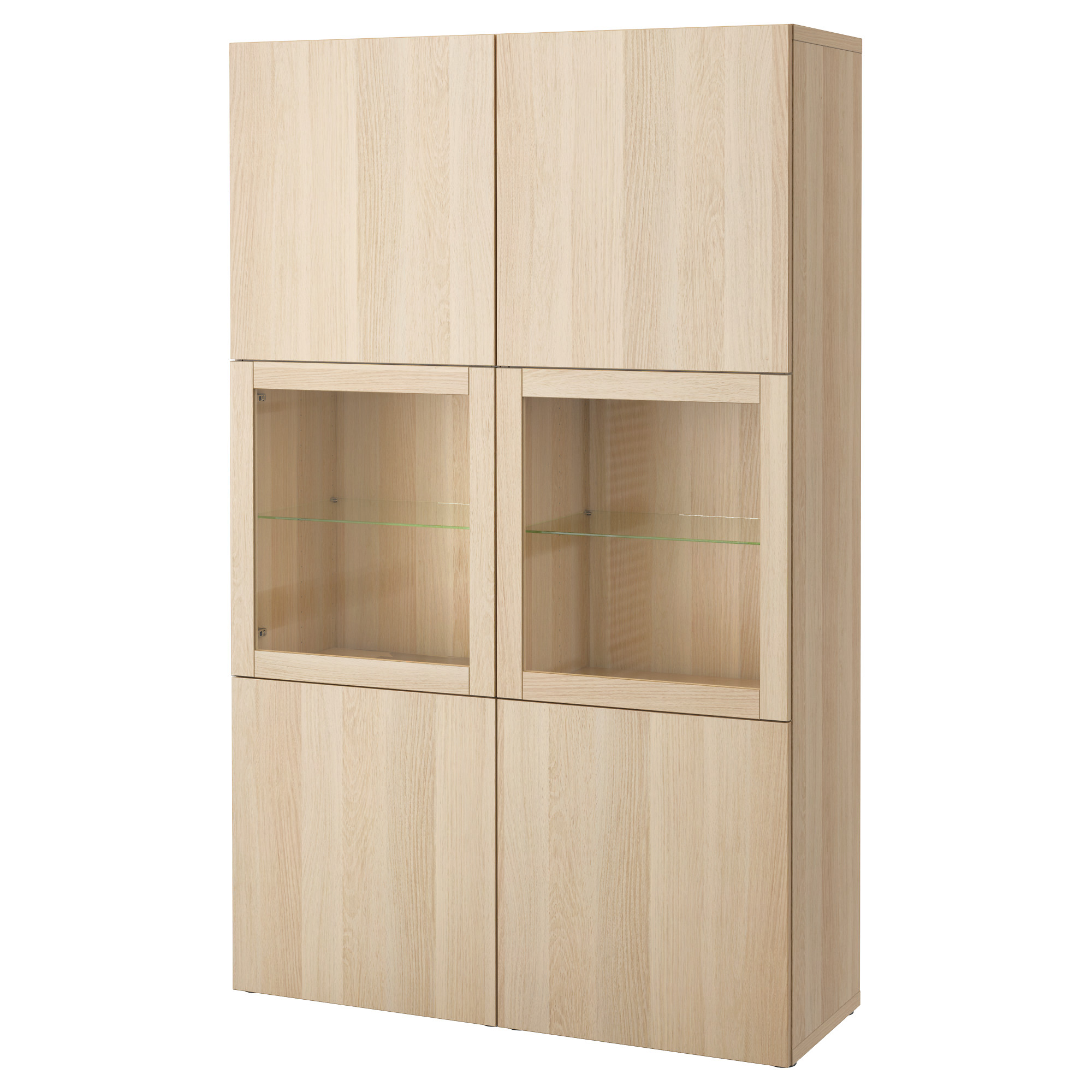BESTÅ - storage combination w glass doors, white stained oak