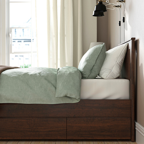 SONGESAND bed frame with 4 storage boxes brown 150x200 cm