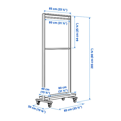 MITTZON frame w cstrs/clths rail/disp shlf