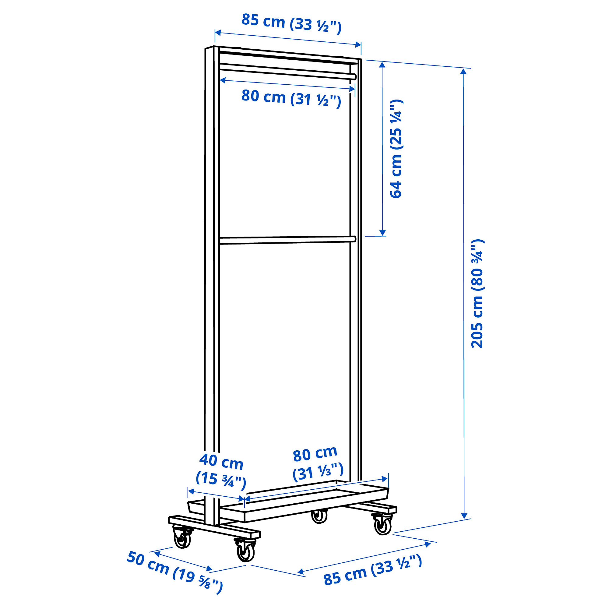 MITTZON frame w cstrs/clths rail/disp shlf