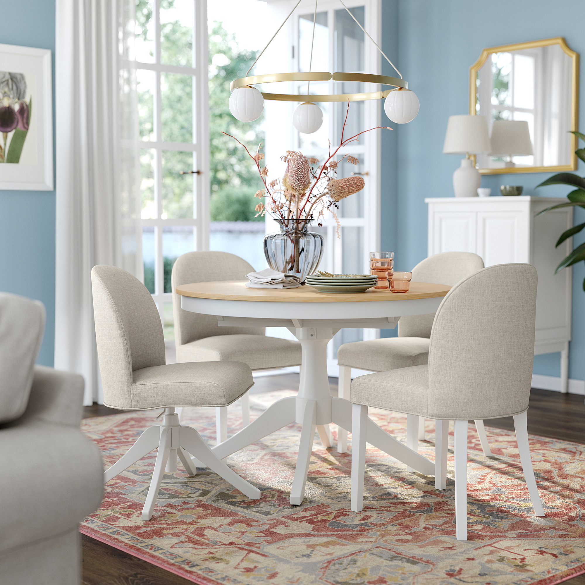 ROSENTORP ext table+3 chairs+1 swivel chair