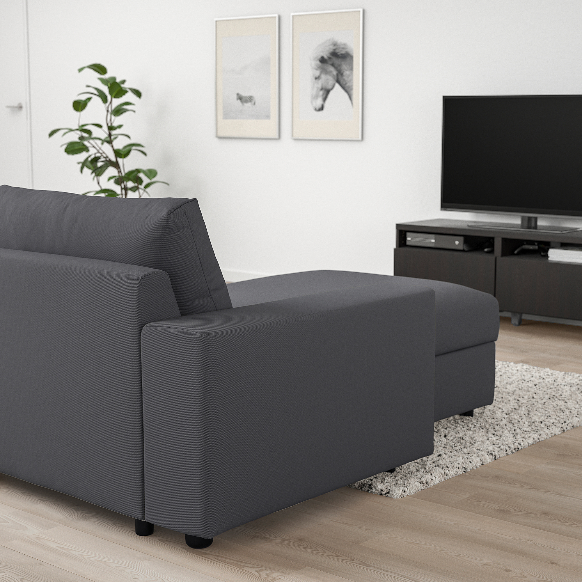 VIMLE 4seat sofa with chaise longue, with wide armrests/Hallarp grey