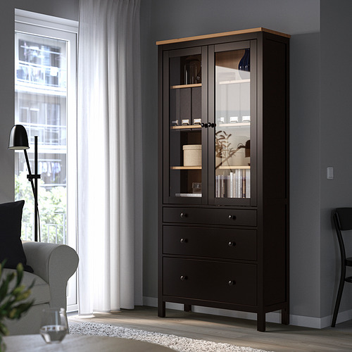 HEMNES glass-door cabinet with 3 drawers