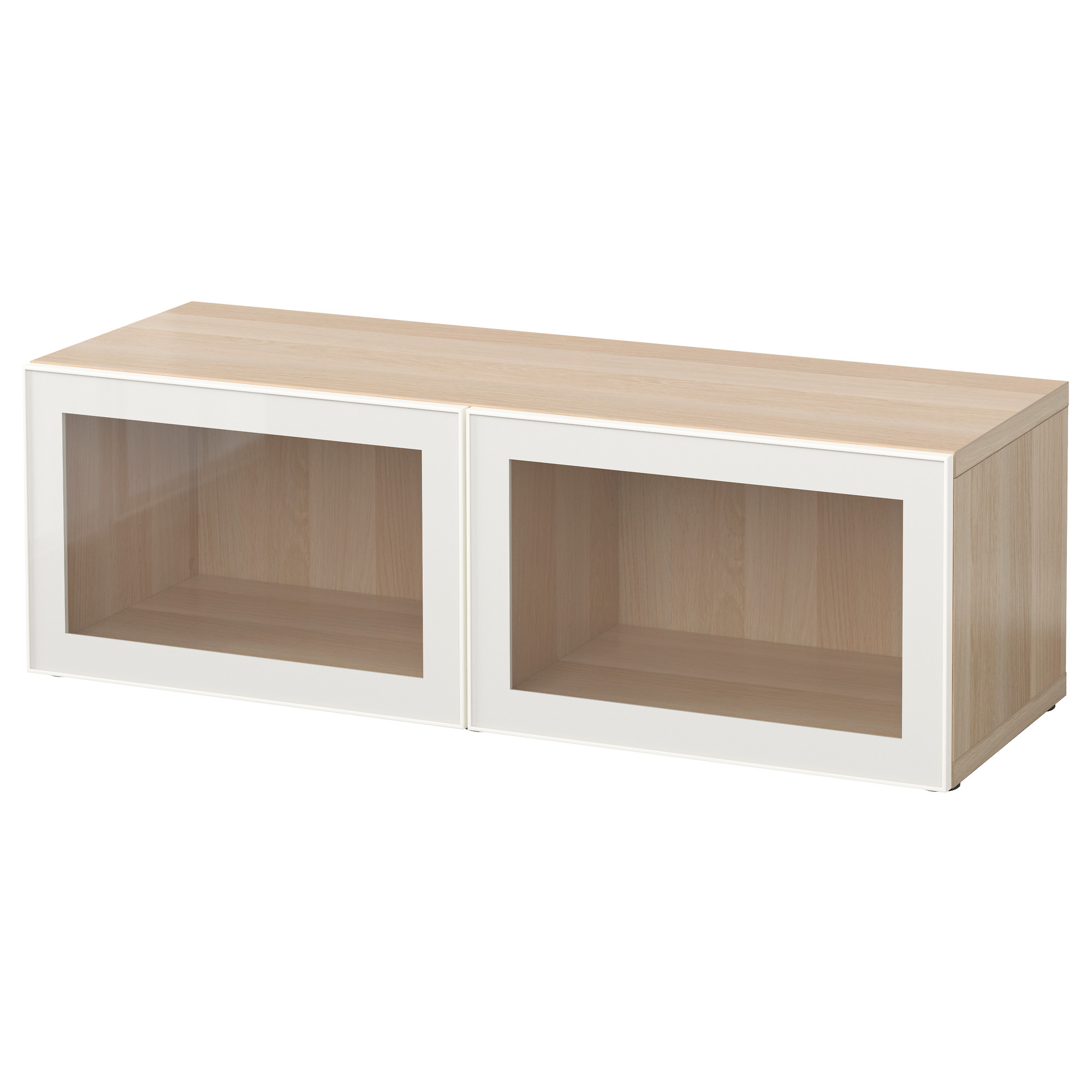 BESTÅ shelf unit with glass doors, white stained oak effect/Glassvik