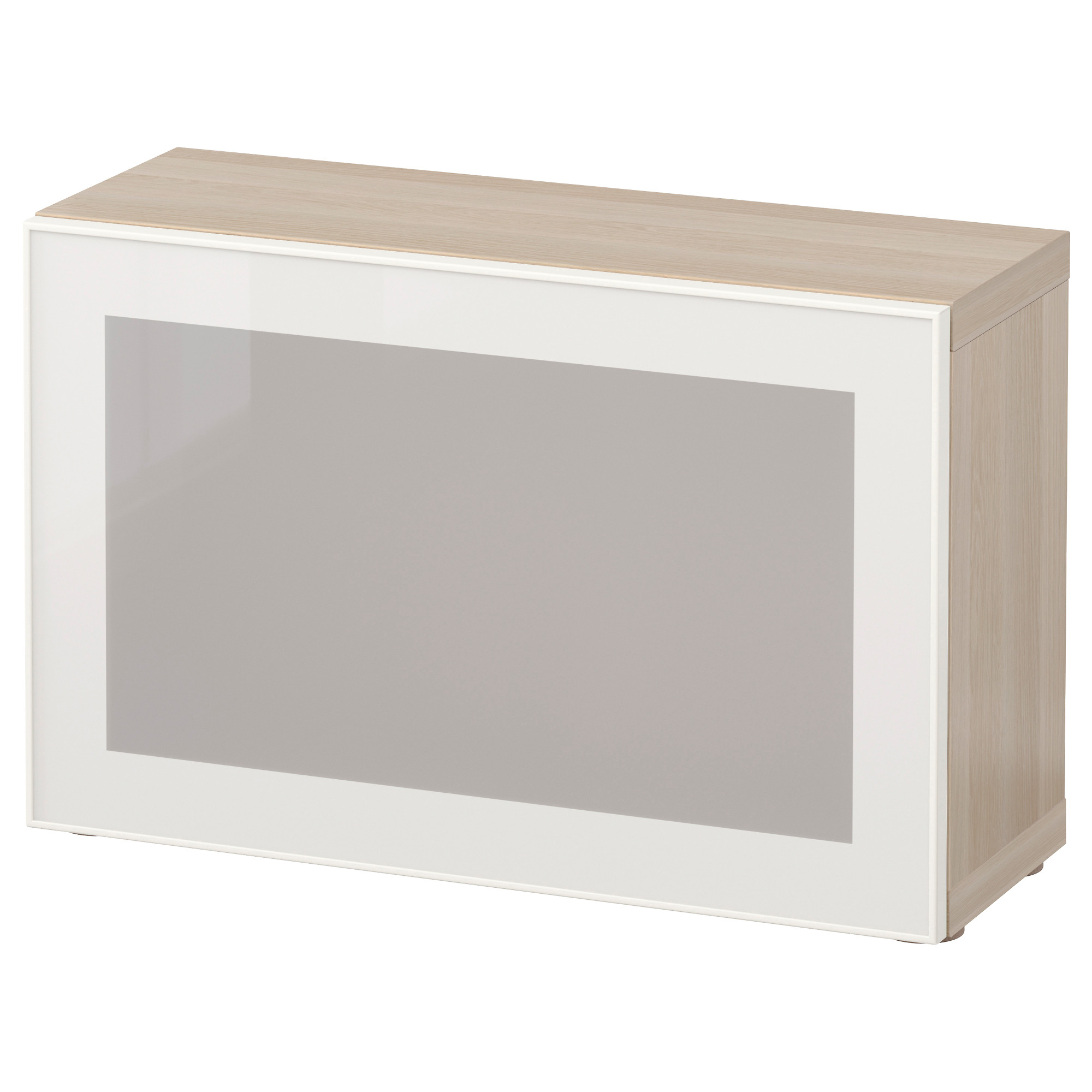 BESTÅ shelf unit with glass door, white stained oak effect/Glassvik