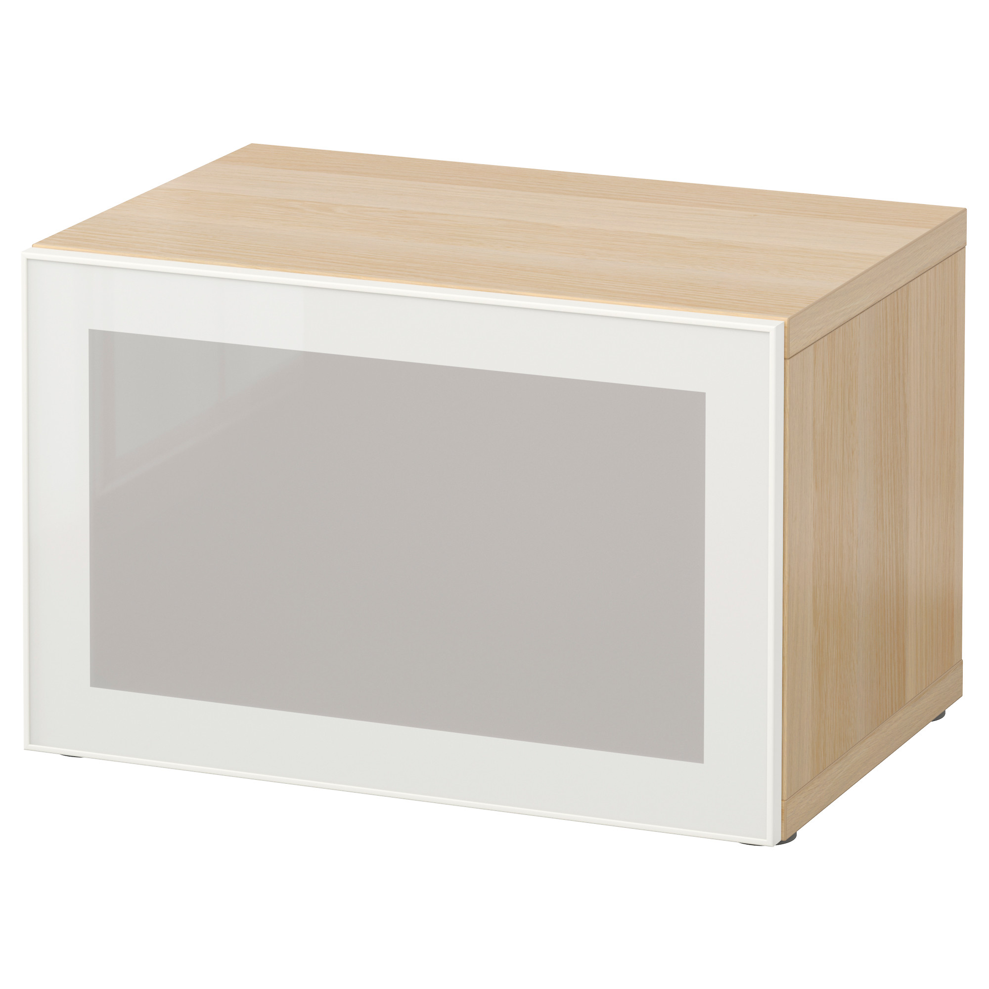 BESTÅ shelf unit with glass door, white stained oak effect/Glassvik