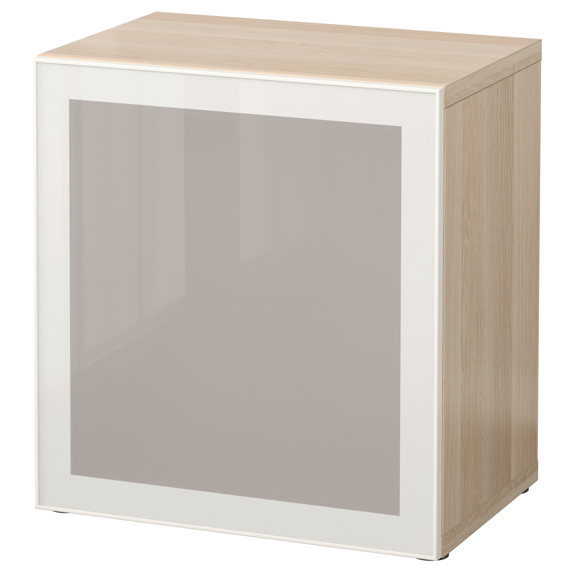 BESTÅ shelf unit with glass door, white stained oak effect/Glassvik