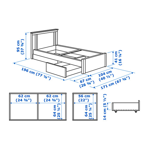 SONGESAND bed frame with 2 storage boxes