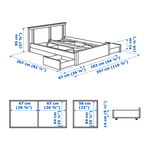 SONGESAND bed frame with 4 storage boxes