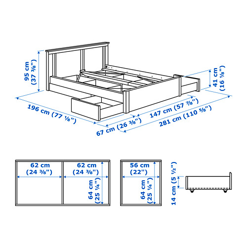 SONGESAND bed frame with 4 storage boxes