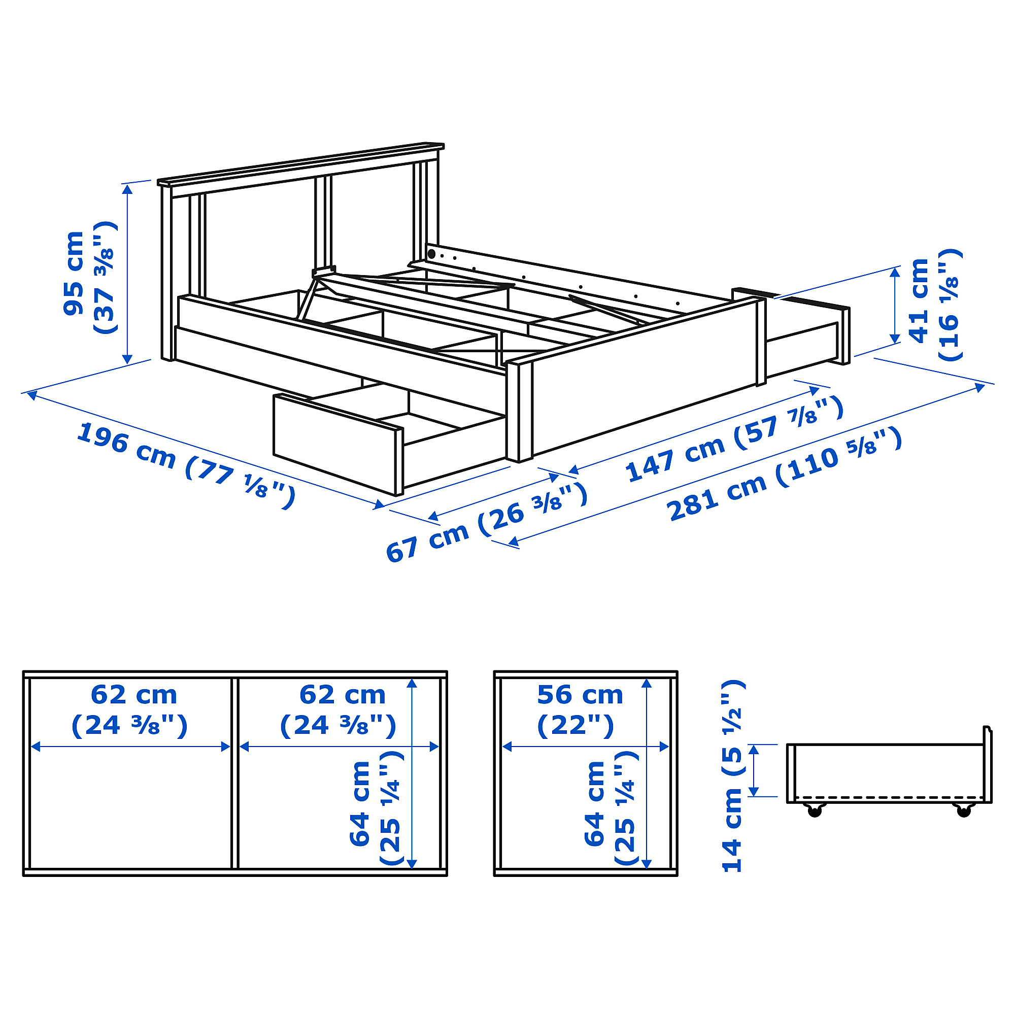 SONGESAND bed frame with 4 storage boxes
