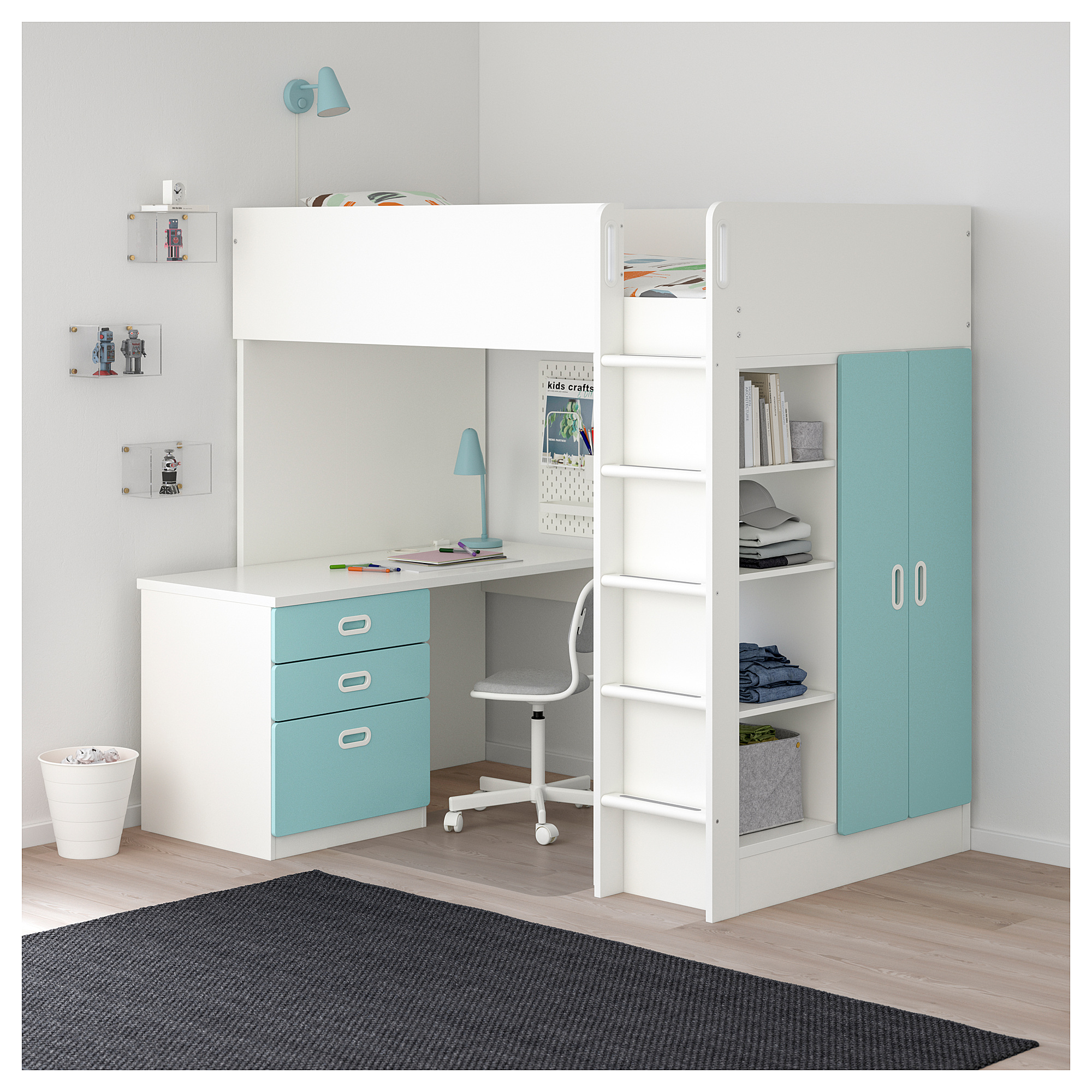 Fritids Stuva Loft Bed Combo W 3 Drawers 2 Doors White Light