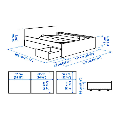 VIHALS bed frame with 2 storage boxes