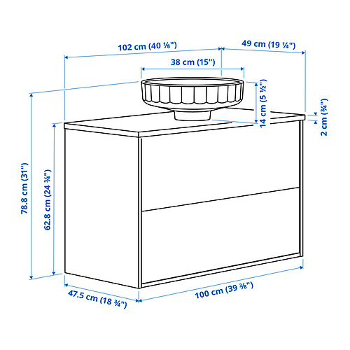 LERSJÖN/ÄNGSJÖN wash-stnd w drawers/wash-basin