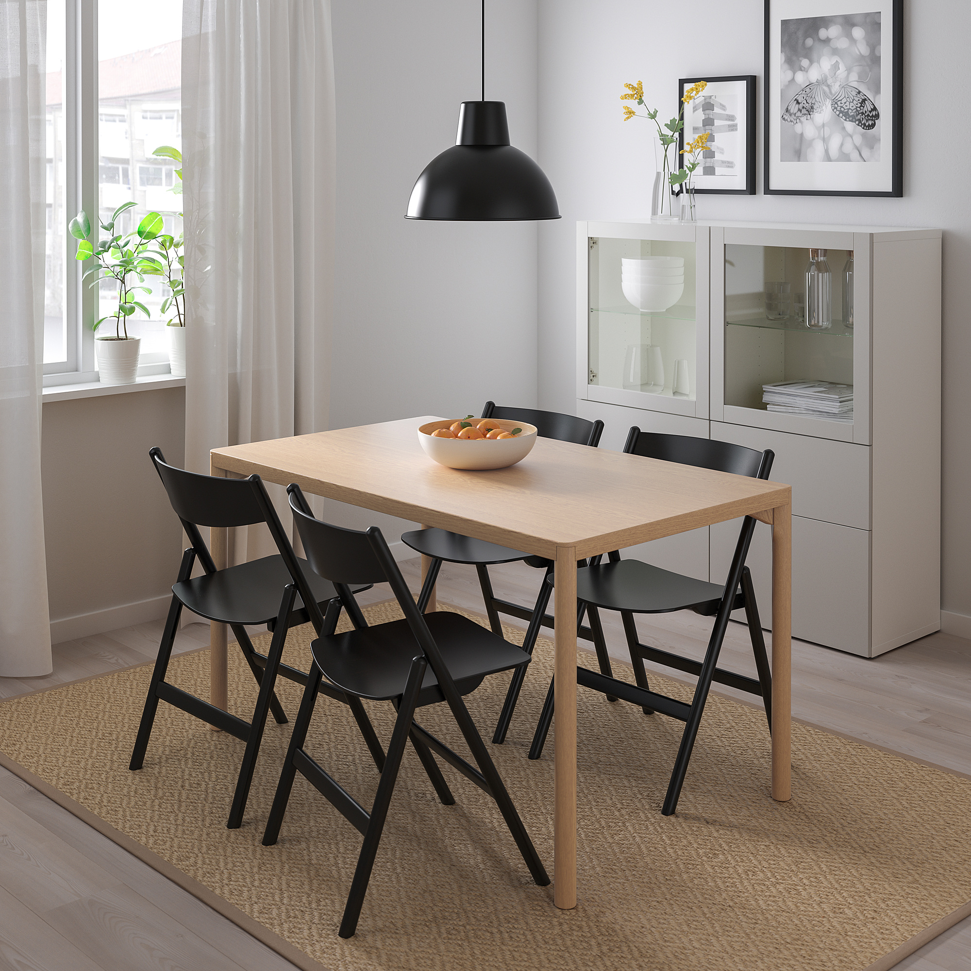 RÅVAROR/RÅVAROR table and 4 chairs, oak veneer/black IKEA Hong Kong