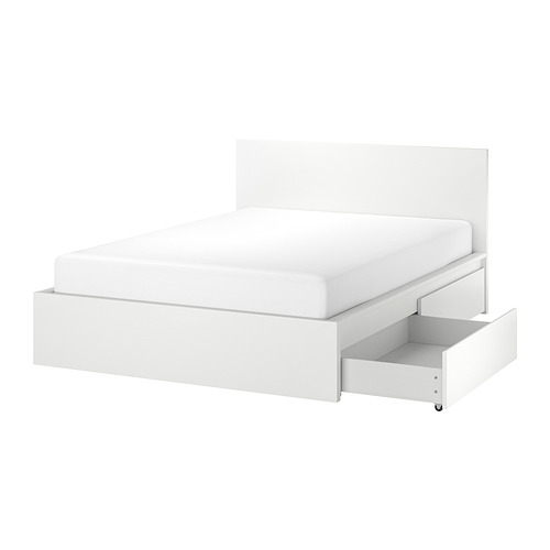 MALM bed frame, high, w 2 storage boxes