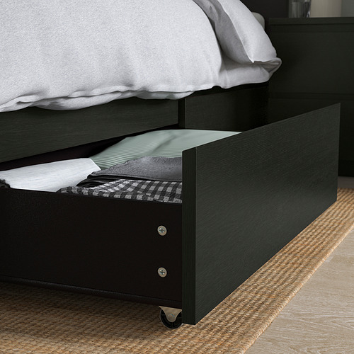 MALM bed frame, high, w 2 storage boxes