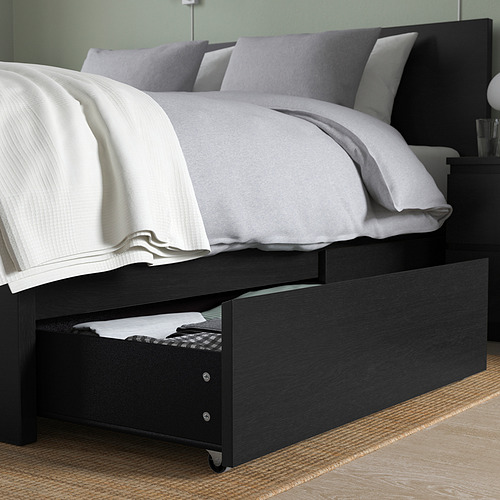 MALM bed frame, high, w 2 storage boxes