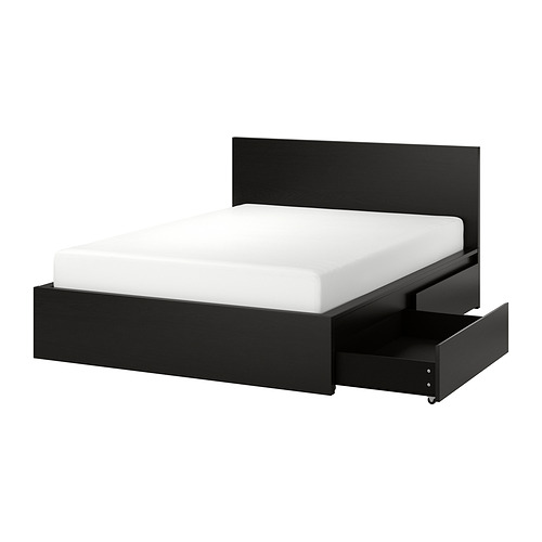 MALM bed frame, high, w 2 storage boxes