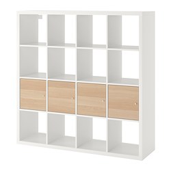 KALLAX - shelving unit with 4 inserts, white/white stained oak