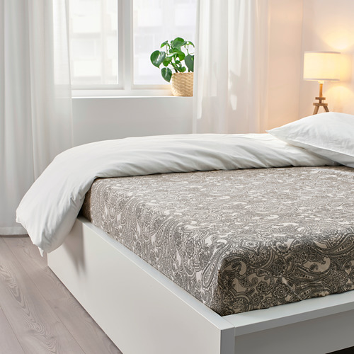 JÄTTEVALLMO fitted sheet, beige/dark grey, queen