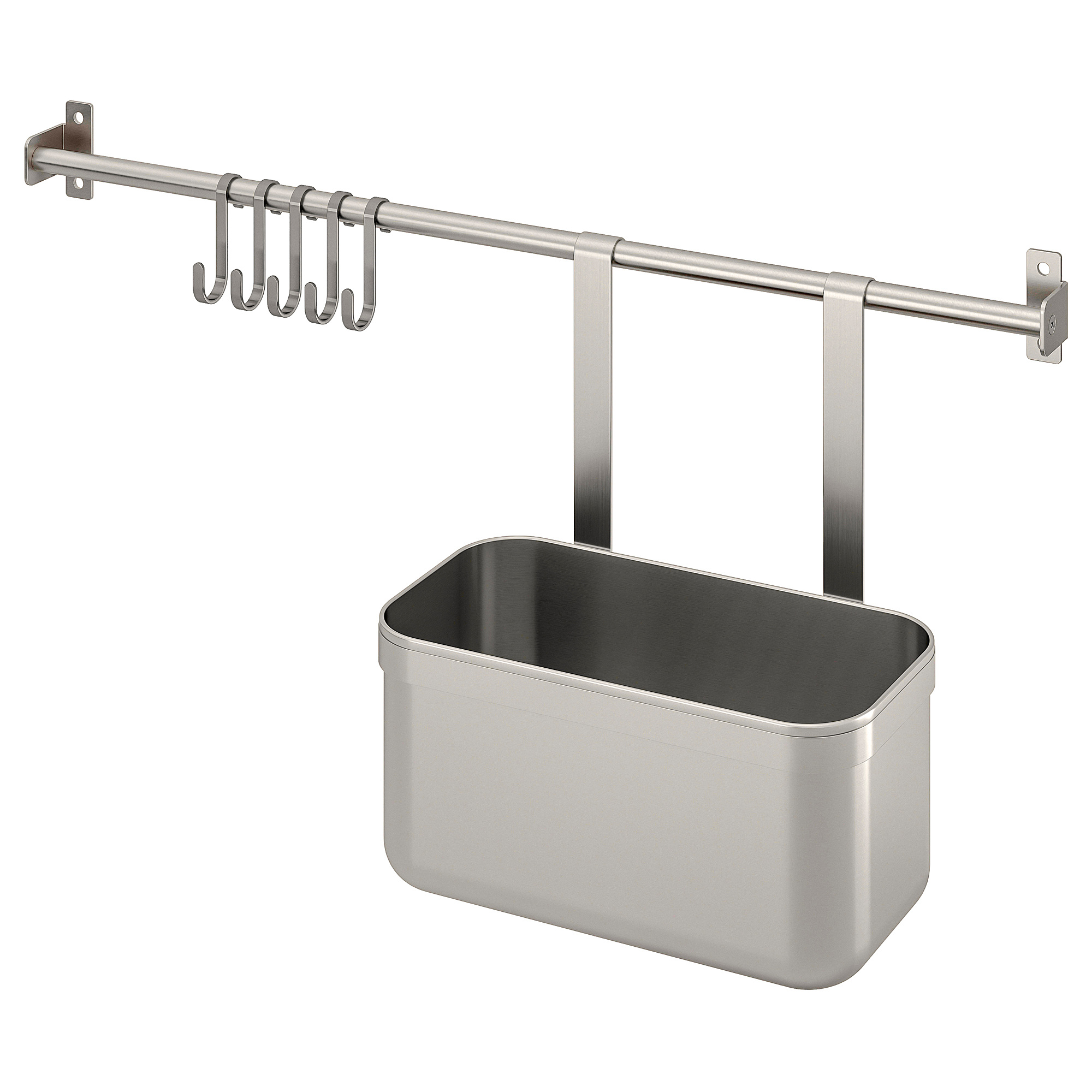 KUNGSFORS rail with 5 hooks and 1 container