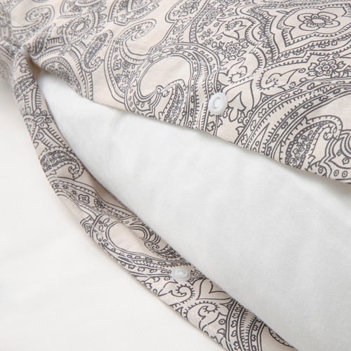 JÄTTEVALLMO duvet cover and pillowcase, beige/dark grey, 150x200/50x80 cm