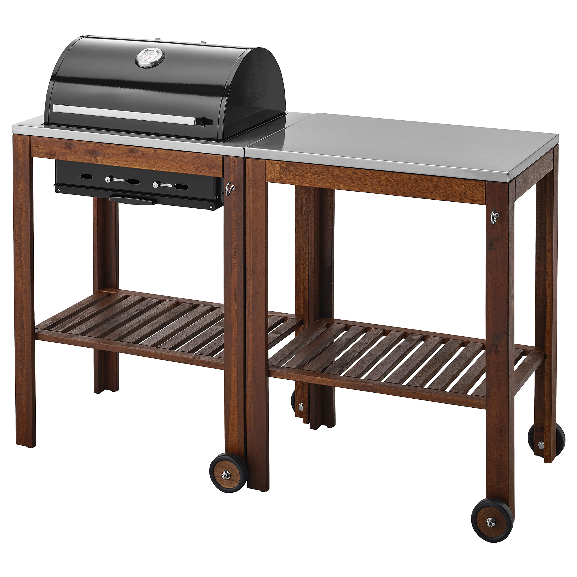ÄPPLARÖ/KLASEN charcoal barbecue with trolley, brown stained