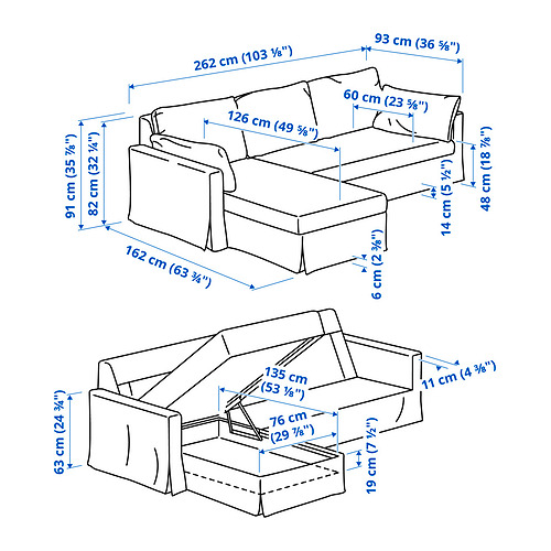 HYLTARP 3-seat sofa w chaise longue, left