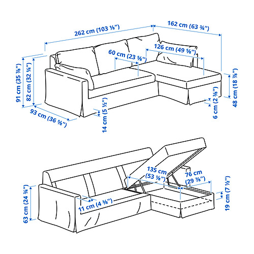 HYLTARP 3-seat sofa w chaise longue, right