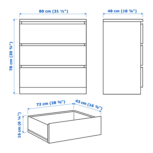 MALM bedroom furniture, set of 3